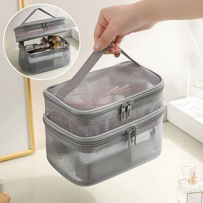 trousse maquillage gris fermée