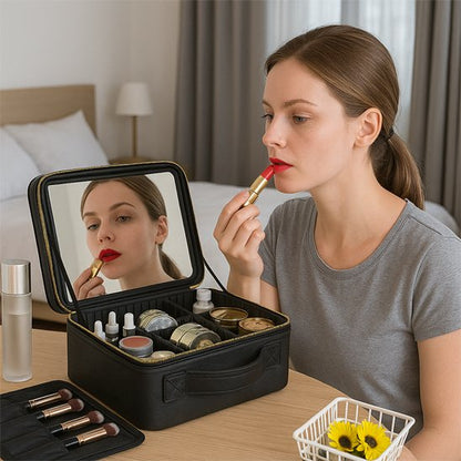 trousse maquillage noir femme rouge a levre mirroir