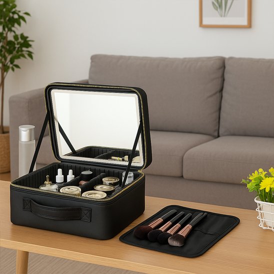 trousse maquillage noir mirroir led divan